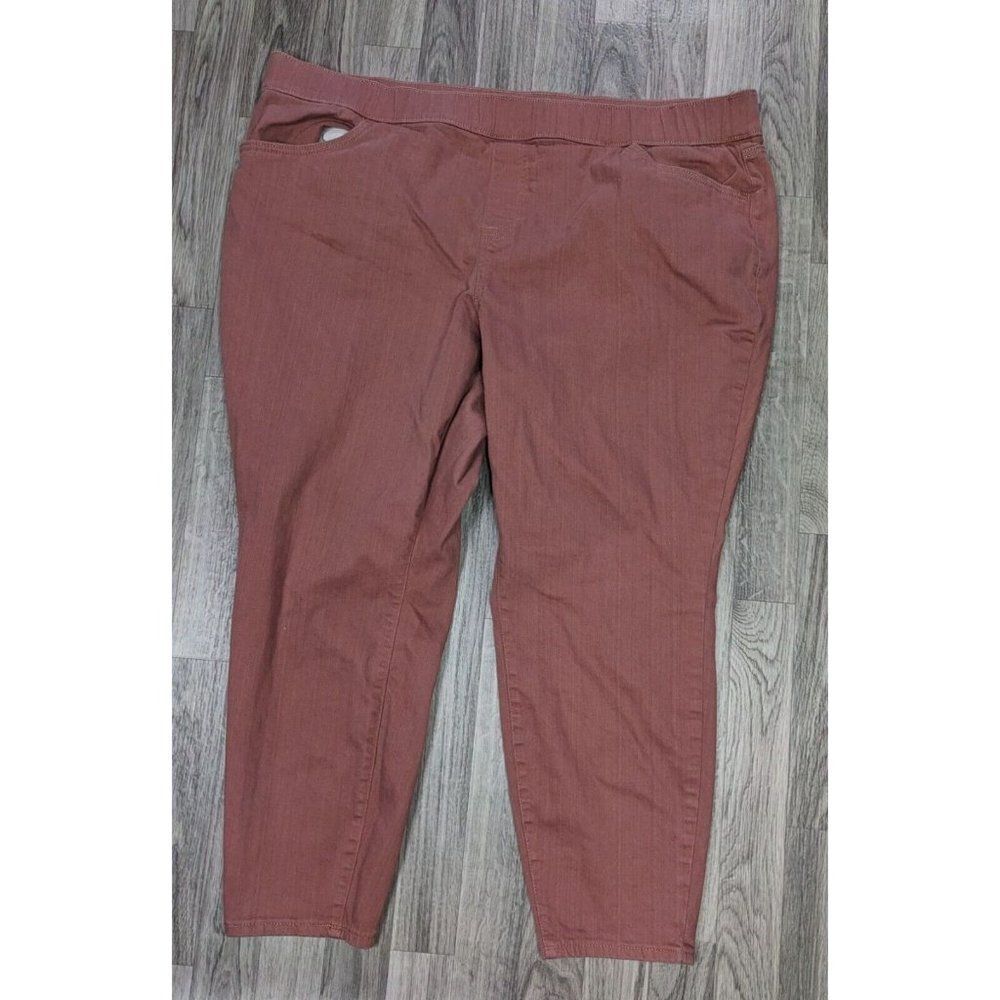 Evri‎ Womens Plus Size 24W Short Pull On Red Brown Skinny Denim Jeans Jeggings